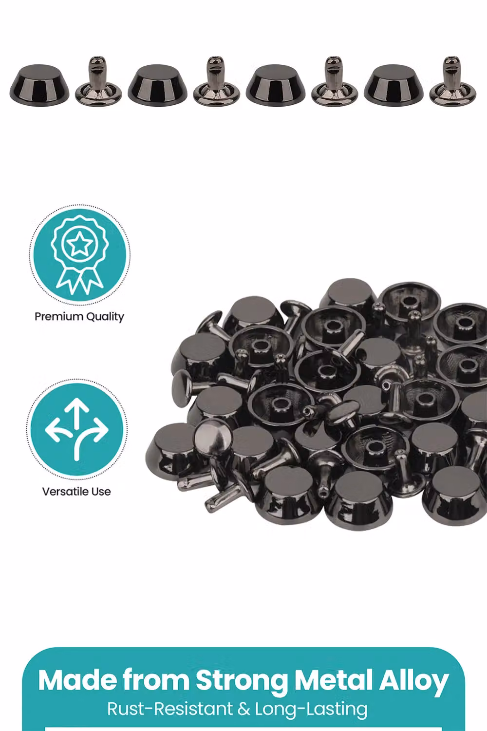 Neel Blue 25-Piece Black Metal Alloy Mushroom Feet Caps with 12mm Diameter and 7mm Back Rivets – 3