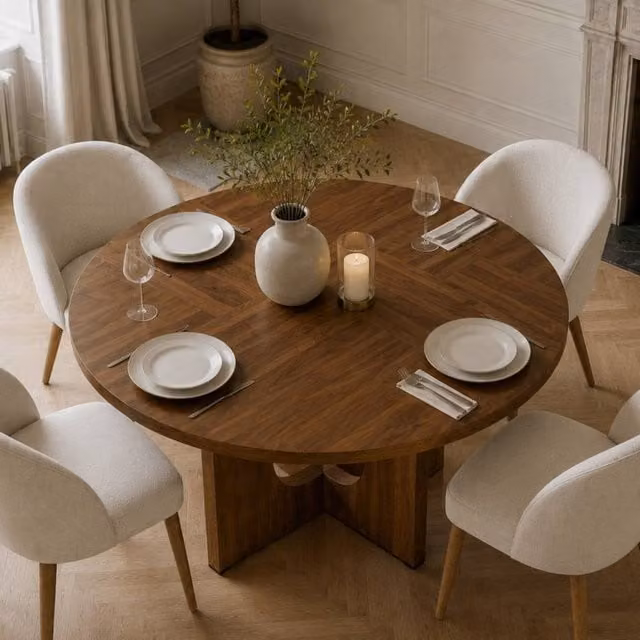 Merax Mid-Century Modern Round Pedestal Dining Table in Brown, Diameter: 120 cm, Height: 75 cm – 1