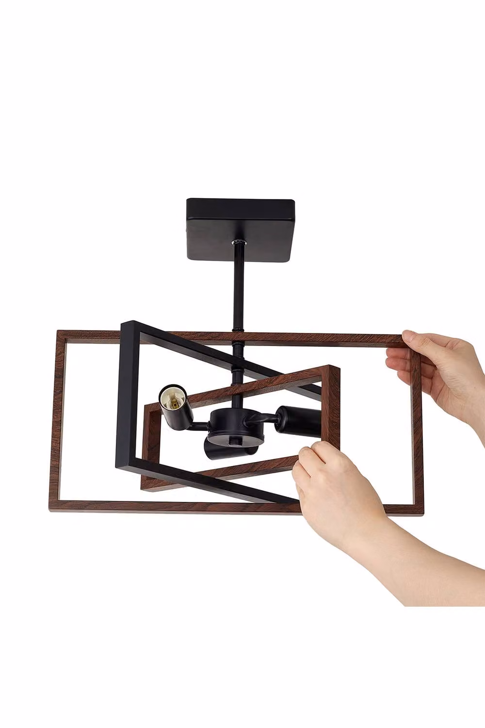 Living and Home 3-Light Industrial Semi-Flush Mount Ceiling Light in Black and Wood – 3