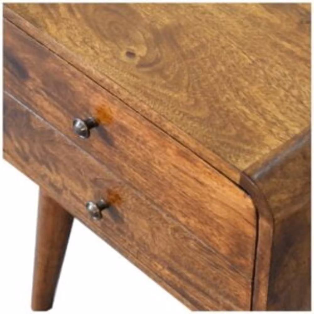 Wyld Haus Ostuni Curved Mango Wood Bedside Table in Brown with 2 Drawers – 4