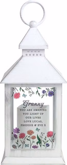Personalised Memento Company Women's Personalised Wild Flowers LED Lantern in White