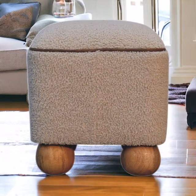 Artisan Furniture Serenity Mango Wood Footstool with Ball Feet in Brown