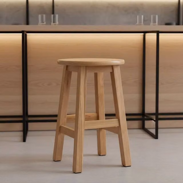 FLAVORA Beige Solid Wood Round Kitchen and Dining Stool – 1