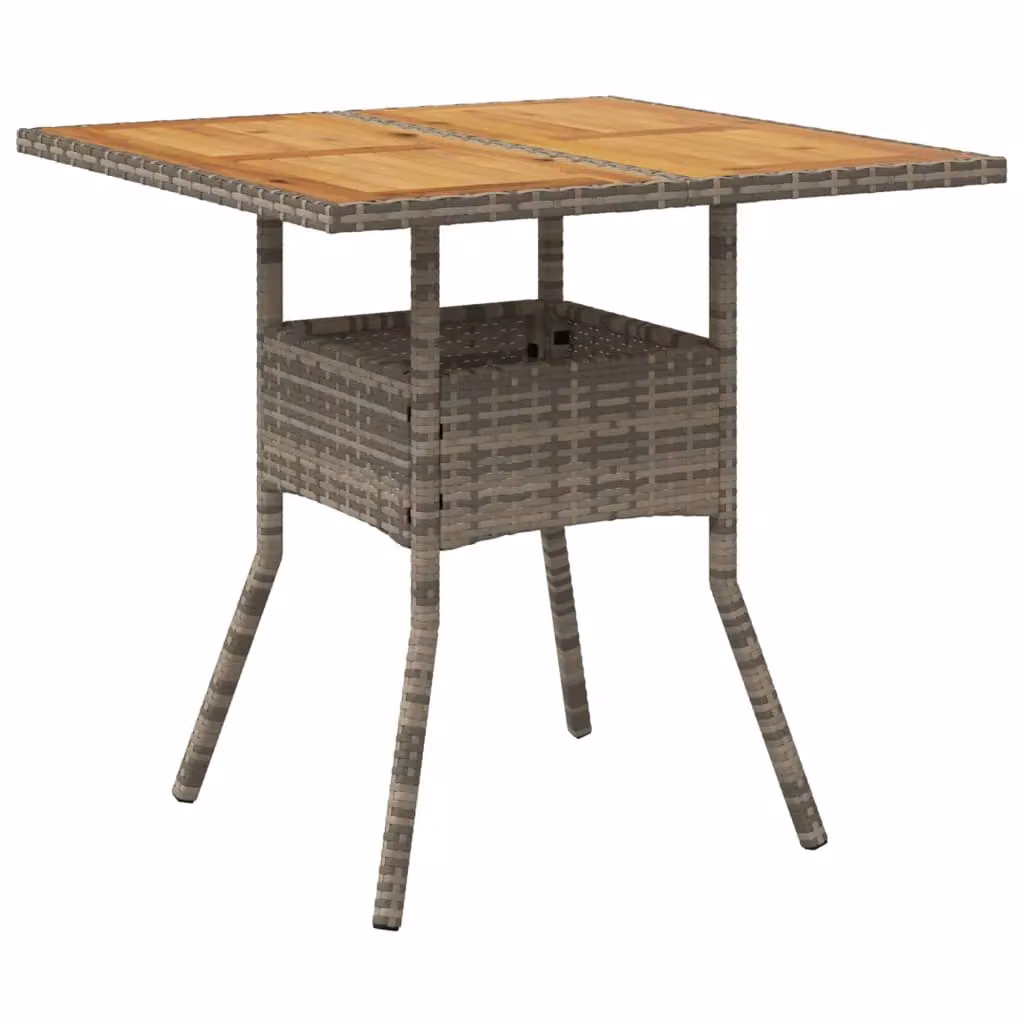 Berkfield Home Grey Poly Rattan Garden Table with Acacia Wood Top, W/D/H: 80 x 80 x 75 cm – 2