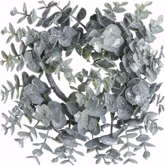 Lemon Pavilion Furniture and Decor Small Frosted Eucalyptus Candle Wreath in Green, W25 x H25 x D25 cm