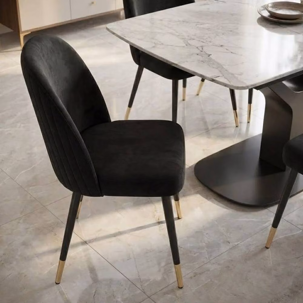 Home Luxe Interior Sapphire Extending Grey Quartz Dining Table and 6 Black Liza Chairs – 6