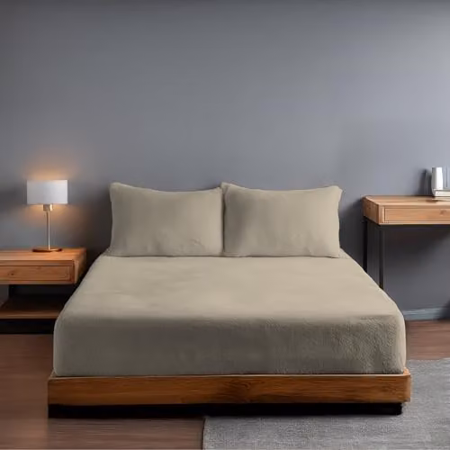 Snug City Teddy Fleece Extra Deep Fitted Sheet, Beige, Double, W/D/H: 140 x 200 x 30 cm – 3