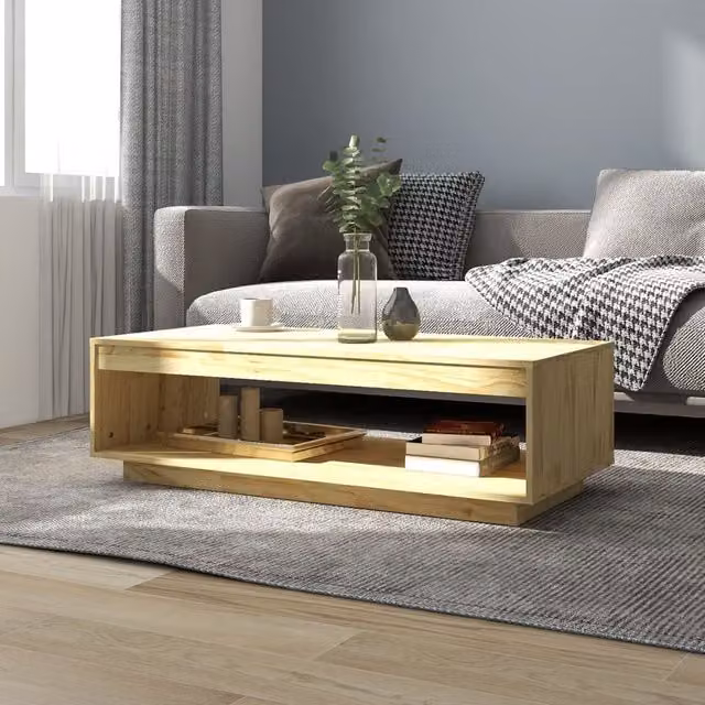 Berkfield Home Solid Pinewood Coffee Table, Brown, W: 110 cm, D: 50 cm, H: 33.5 cm