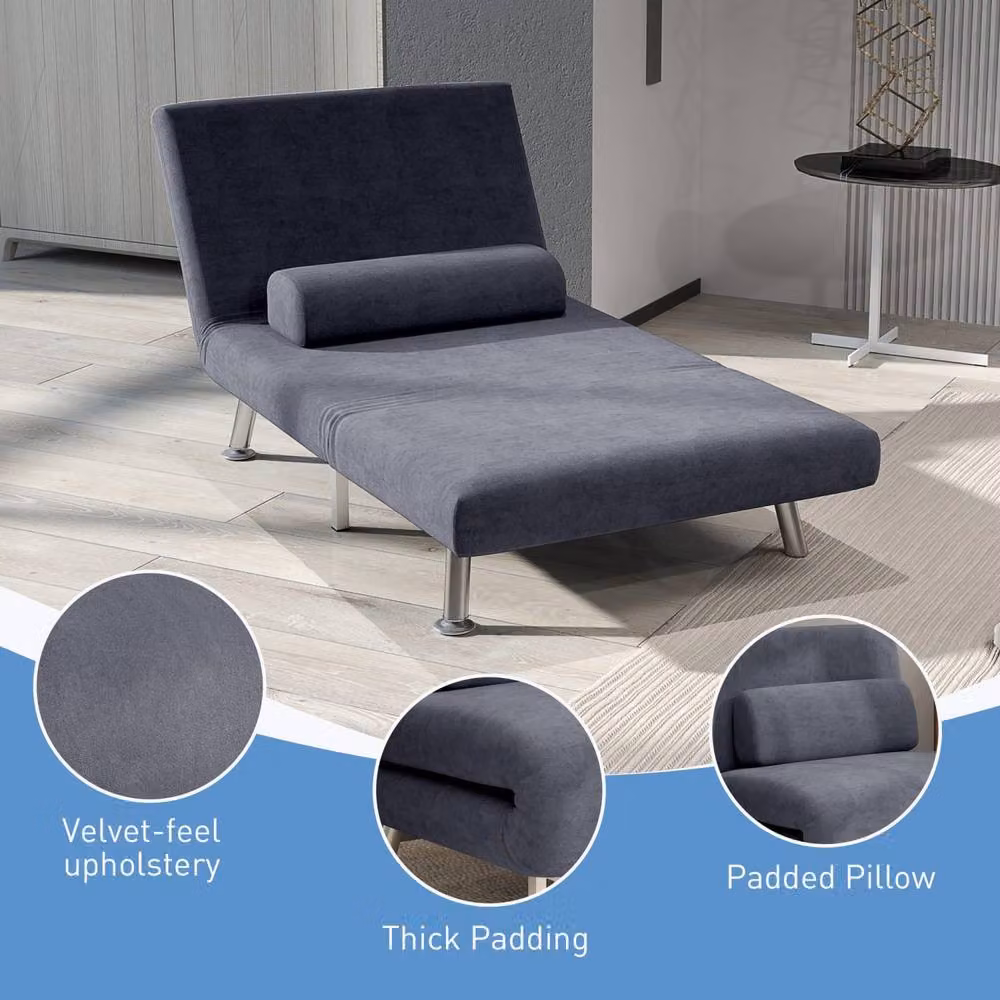Wyld Haus Tomi Safi 3 in 1 Single Sleeper Chair in Charcoal Grey Velvet Feel – 6