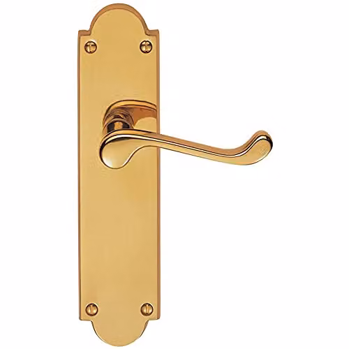 Loops Pair Victorian Scroll Handle on Latch Backplate, Polished Brass, 205 x 49 mm