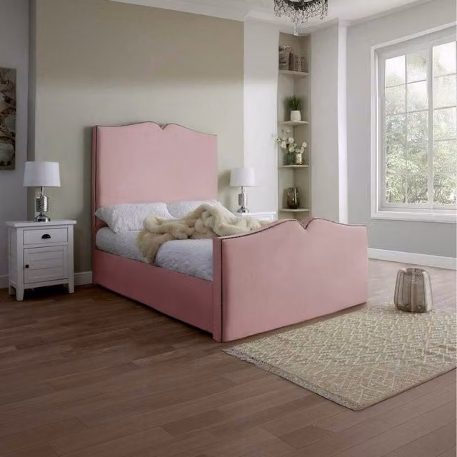 Desire Deco Christie Upholstered Velvet Bed Frame, Pink, W/D/H: 180 x 200 cm