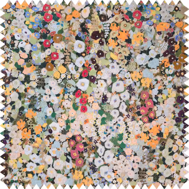 House of Hackney Hollyhocks Cotton Linen Summer Fabric in Green, Yellow and Multicolour