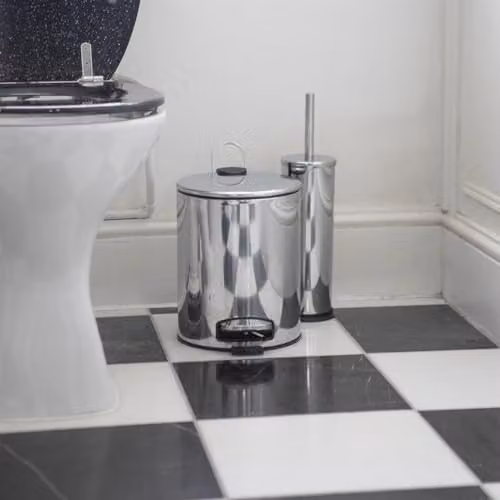Harbour Housewares 5L Stainless Steel Pedal Bin and Toilet Brush Set in Silver, H 26.0 x W 22.5 x D 20.0 cm – 3