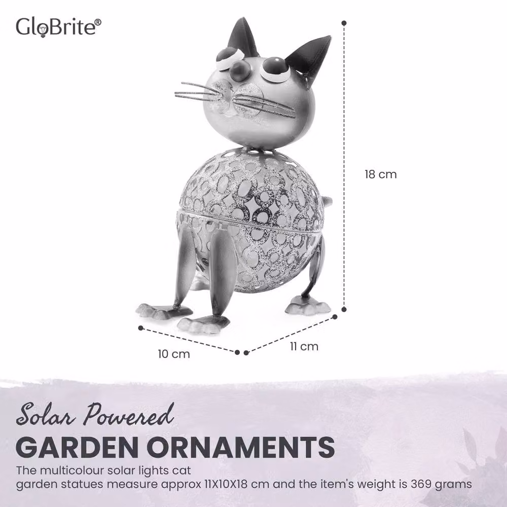 Globrite Metal Cat Solar Garden Ornament with Multicolour Changing LED Light – 2