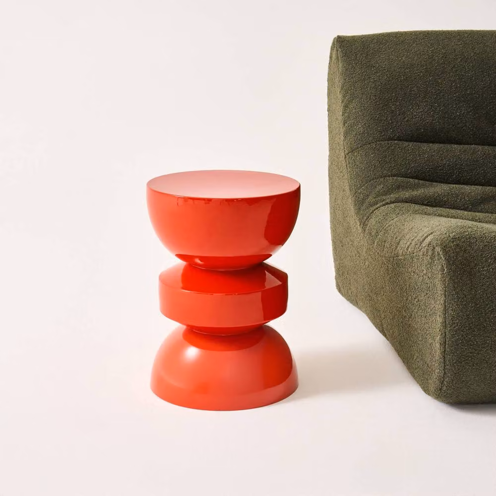 sweeek Rounded Metal Coffee Table, Side Table or Bedside Table with Glossy Orange Finish, W/D/H: 44.5 x 44.5 x 75 cm – 2
