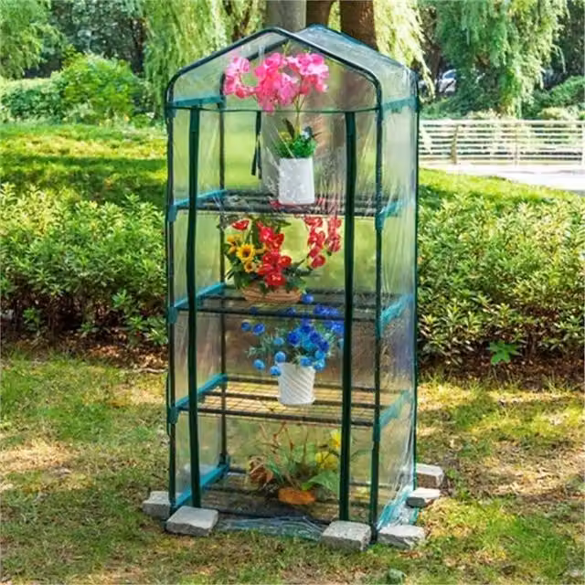 NESTLUNE 4 Tier Mini Greenhouse in Green for Garden and Balcony, W/D/H: 100 x 100 x 155 cm