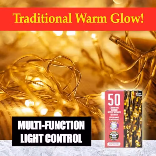 VFM e-Store Outdoor Copper Wire Christmas Lights with 50 White LEDs – 7