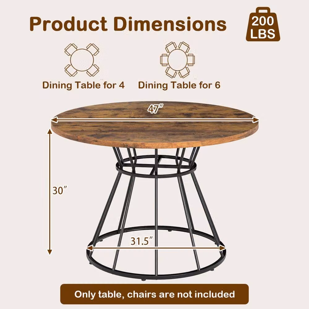 Costway Round Farmhouse Dining Table for 4 with Brown Wooden MDF Tabletop – 6