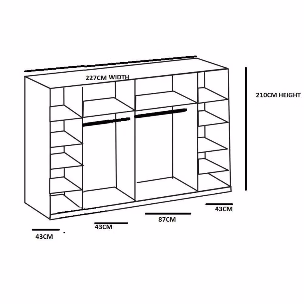 KDMD Lotto 4 Door Mirrored Sliding Wardrobe in Matt White, Width: 227 cm – 3