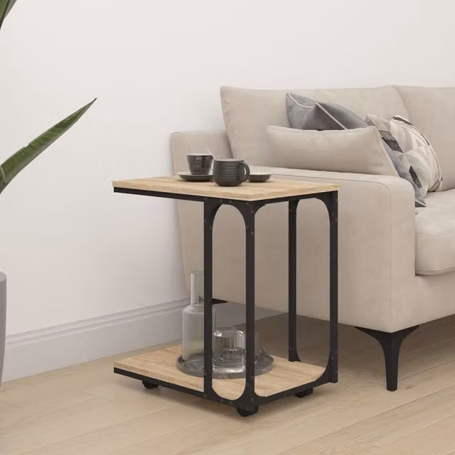 Berkfield Home Sonoma Oak Side Table with Wheels in Brown, W/D/H: 50 x 35 x 55.5 cm – 1