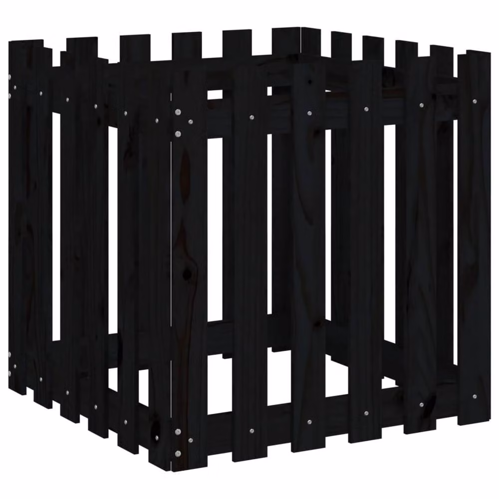 Berkfield Home Beautiful Garden Planter with Fence Design in Black, W/D/H: 60 x 60 x 60 cm – 3