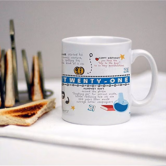 Afewhometruths Personalised 21st Birthday Mug with Name and Message in White – 1