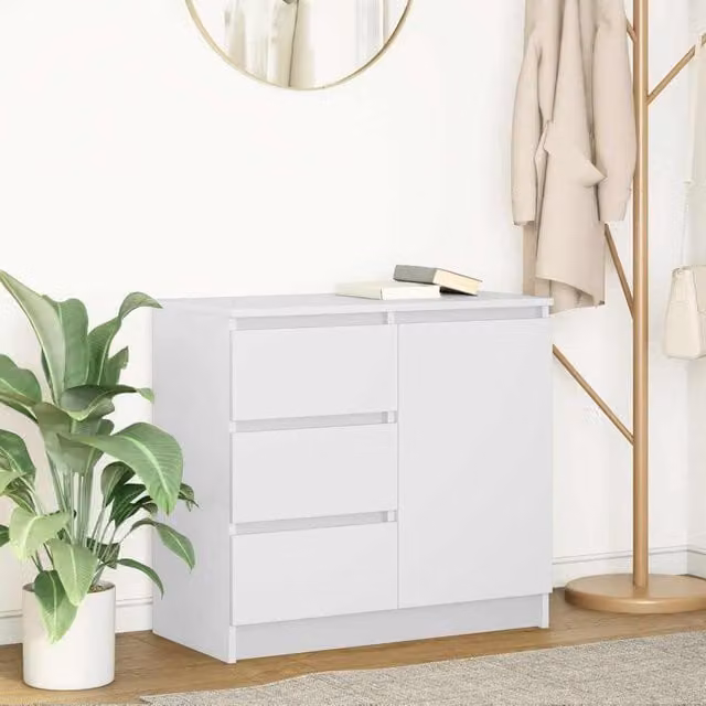 Berkfield Home White Sideboard with Drawer, W/D/H: 71 x 35 x 65 cm