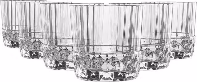 Bormioli Rocco America 20s Striped Whisky Tumbler Glasses, Transparent, 300ml, Pack of 12