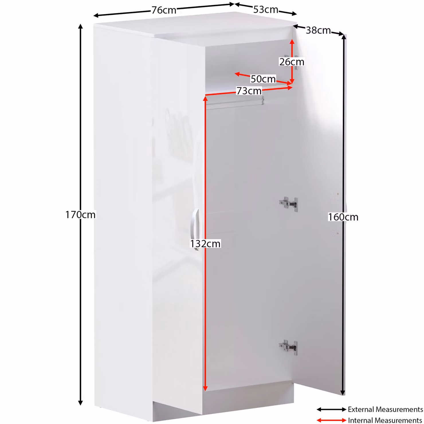 Vida Designs Hulio 2 Door Wardrobe in White, H 170 cm x W 76 cm x D 47 cm – 2