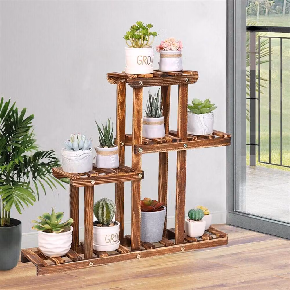 KORVIXA Multi Tier Wood Plant Stand Flower Display Holder Storage Rack in Brown, Medium – 2