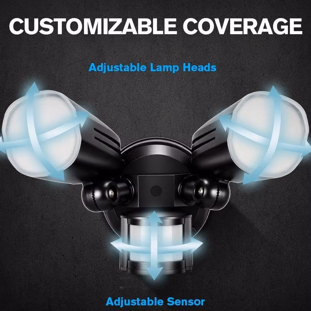 SPETLEK Professional Hardwired Twin Head LED Motion Sensor Floodlight in Black – 6