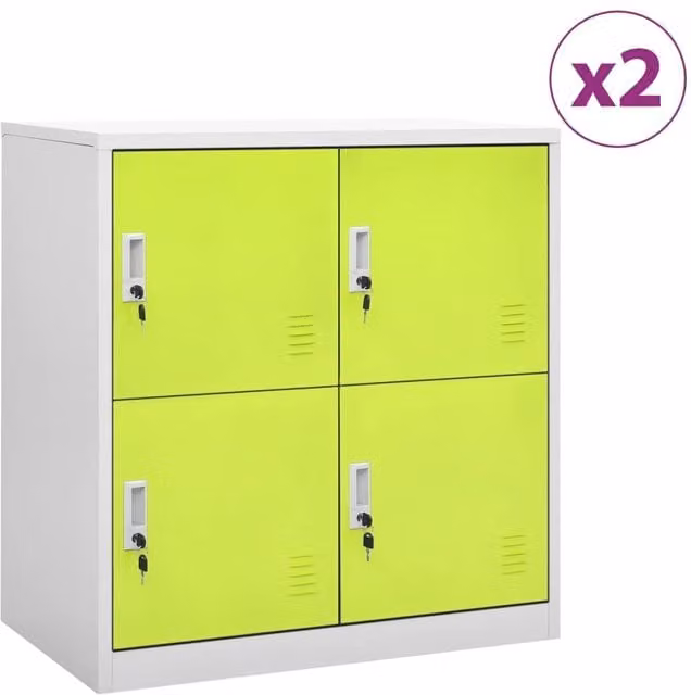 Berkfield Home Set of 2 Metal Locker Cabinets in Light Grey and Green, W/D/H: 90 x 45 x 92.5 cm