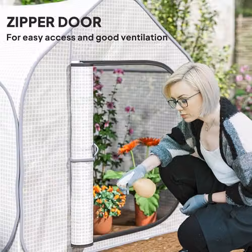 Outsunny Mini Pop Up Greenhouse with Zipper Door, White, W/D/H: 150 x 148 x 148 cm – 3