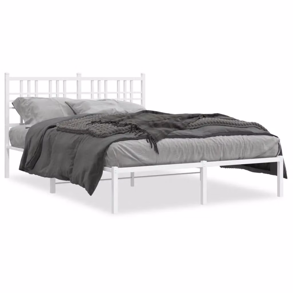 Berkfield Home Metal Bed Frame with Headboard in White, W/D/H: 140 x 200 cm – 2