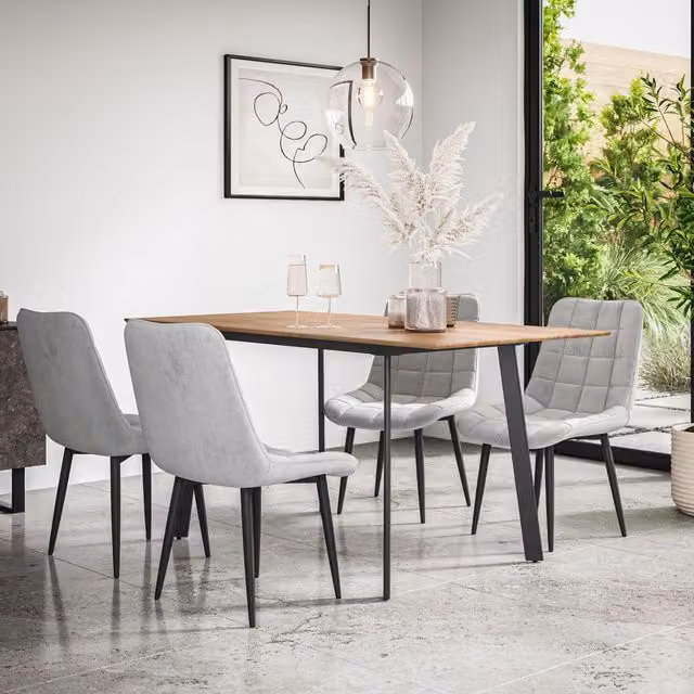 More4Homes Haydon Extending Dining Table and 6 Nova Grey Velvet Chairs Set, Oak Effect Top with Black Legs, W/D/H: 120 x 80 x 76 cm – 1