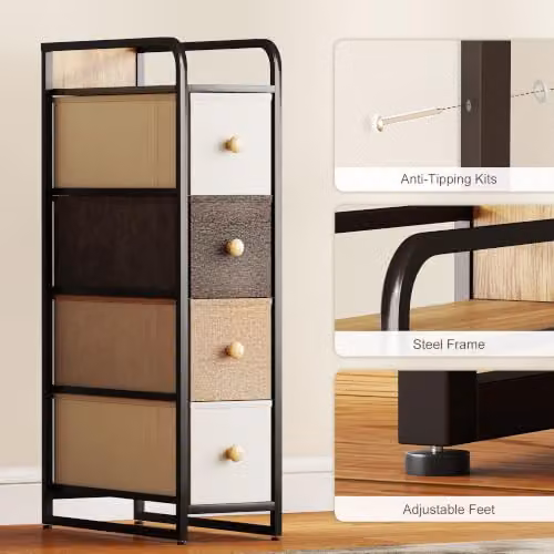 HOMCOM 4-Drawer Chest of Drawers with Fabric Drawers in Mixed-Brown – 6