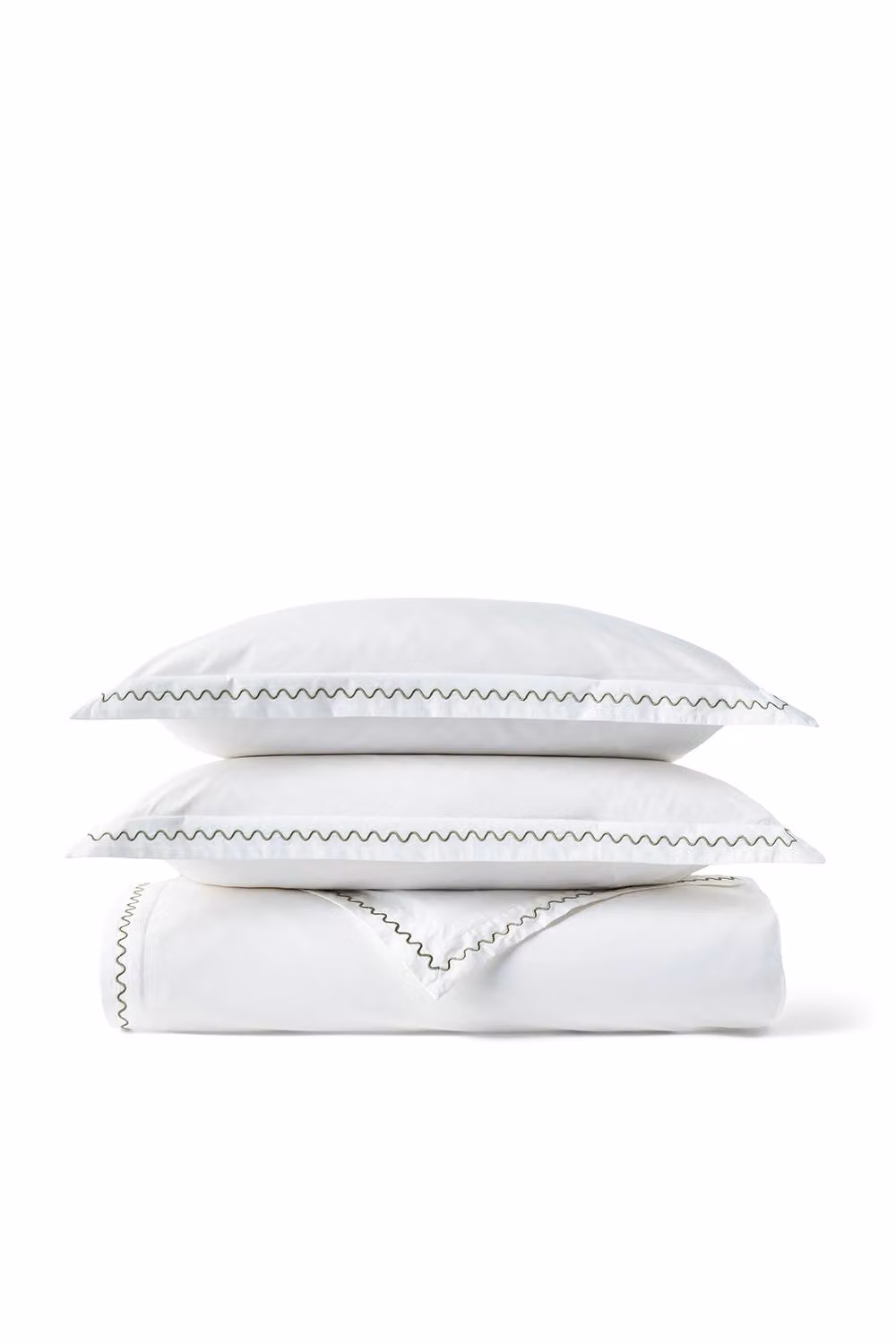 Christy Wave Edge Embroidered Cotton Percale Duvet Cover and Pillowcase Set in Green, W/D/H: 200 x 200 cm and 50 x 75 cm – 2