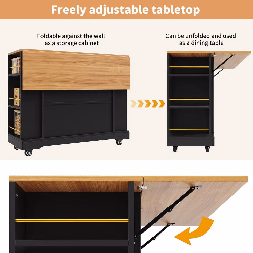 Matteo Black Kitchen Island Cart with Foldable Worktop and 2 Drawers – 6