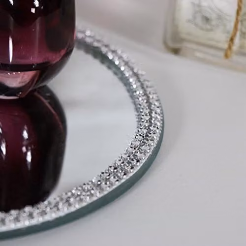 Melody Maison Silver Round Jewelled Mirrored Glass Display Plate, Diameter: 19.5 cm – 2