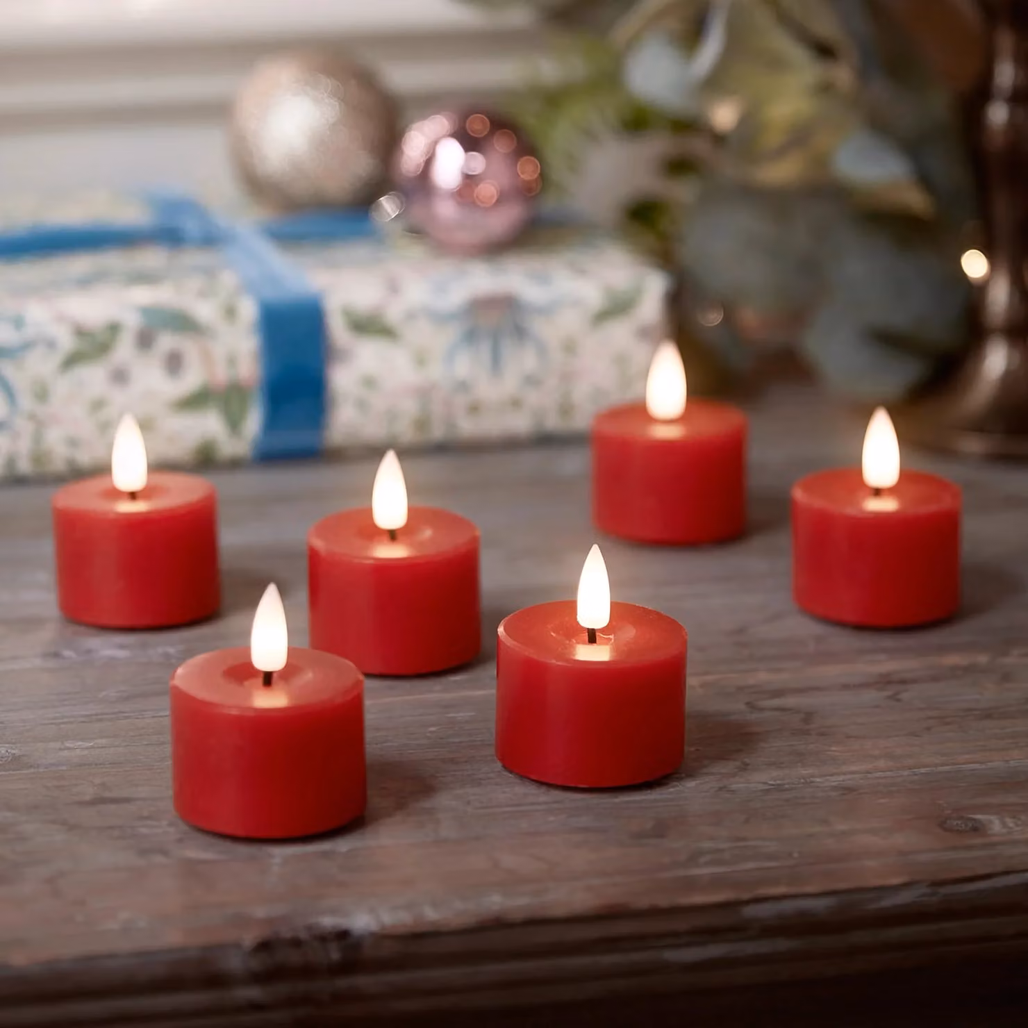 Lights4fun TruGlow Red LED Votive Candles with Remote Control, Flicker Effect and Timer, Set of 6