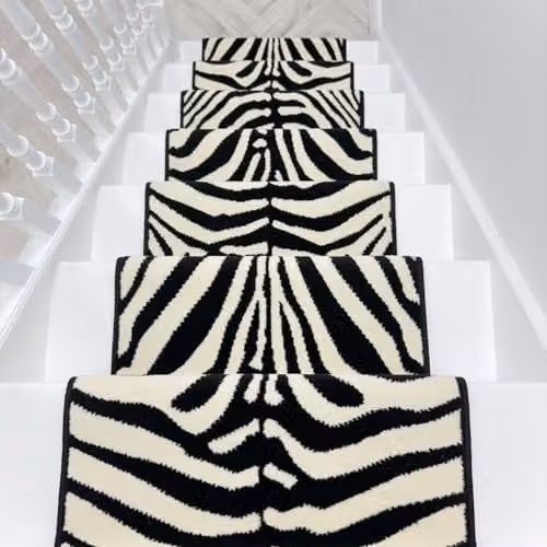 runrug Zebra Print Stair Runner Carpet, Multicolour White and Black, W: 70 cm, L: 510 cm – 7