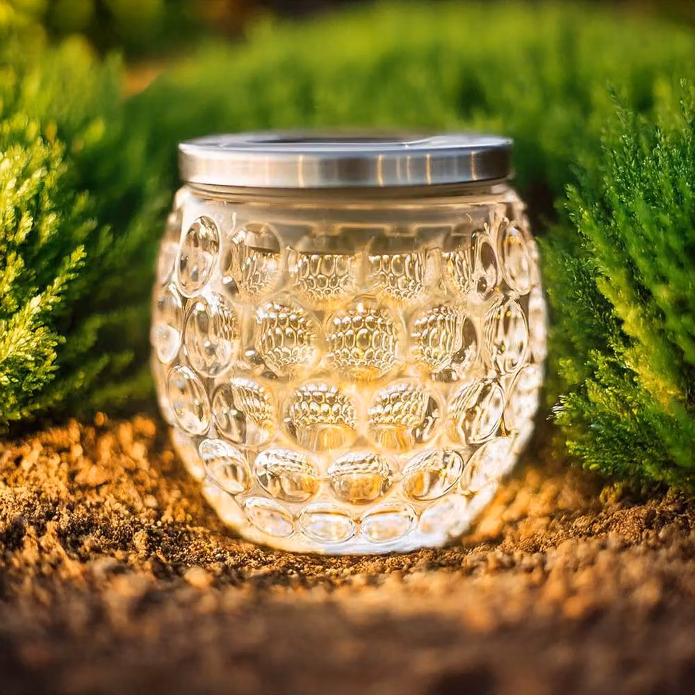Marco Paul 2 Pack Warm White Dimpled Glass Solar LED Garden Lanterns in Transparent – 9