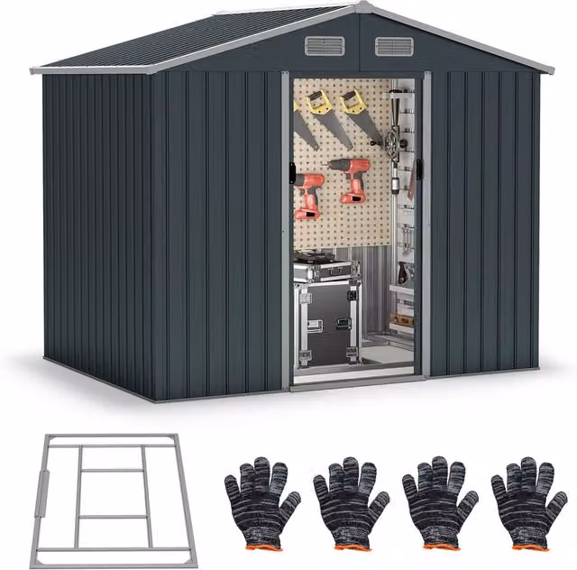 Costway Pent Outdoor Storage Shed Utility Tool House in Black and Anthracite Galvanised Steel