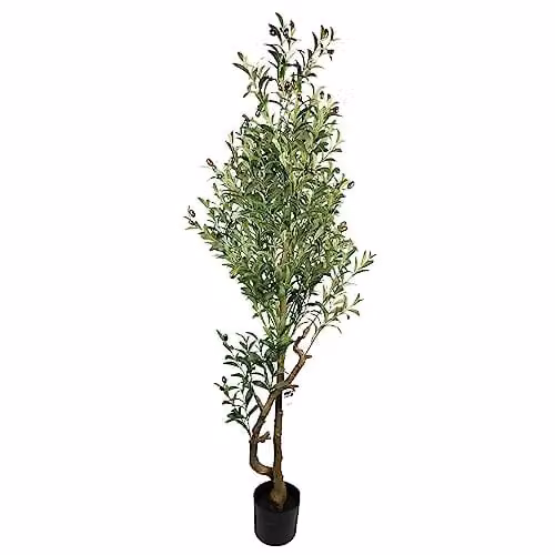 Leaf Design UK 160cm Artificial Green Olive Tree with 72 Olives in a Black Plastic Pot