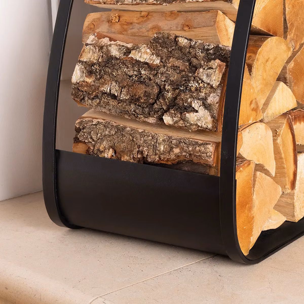 Charles Bentley Larch Log Holder with Solid Metal Base in Matte Black Finish – 3
