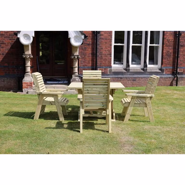 Churnet Valley Garden Furniture Ltd Ergo Dining Set with Table and 4 Chairs in Brown Treated Hardwood