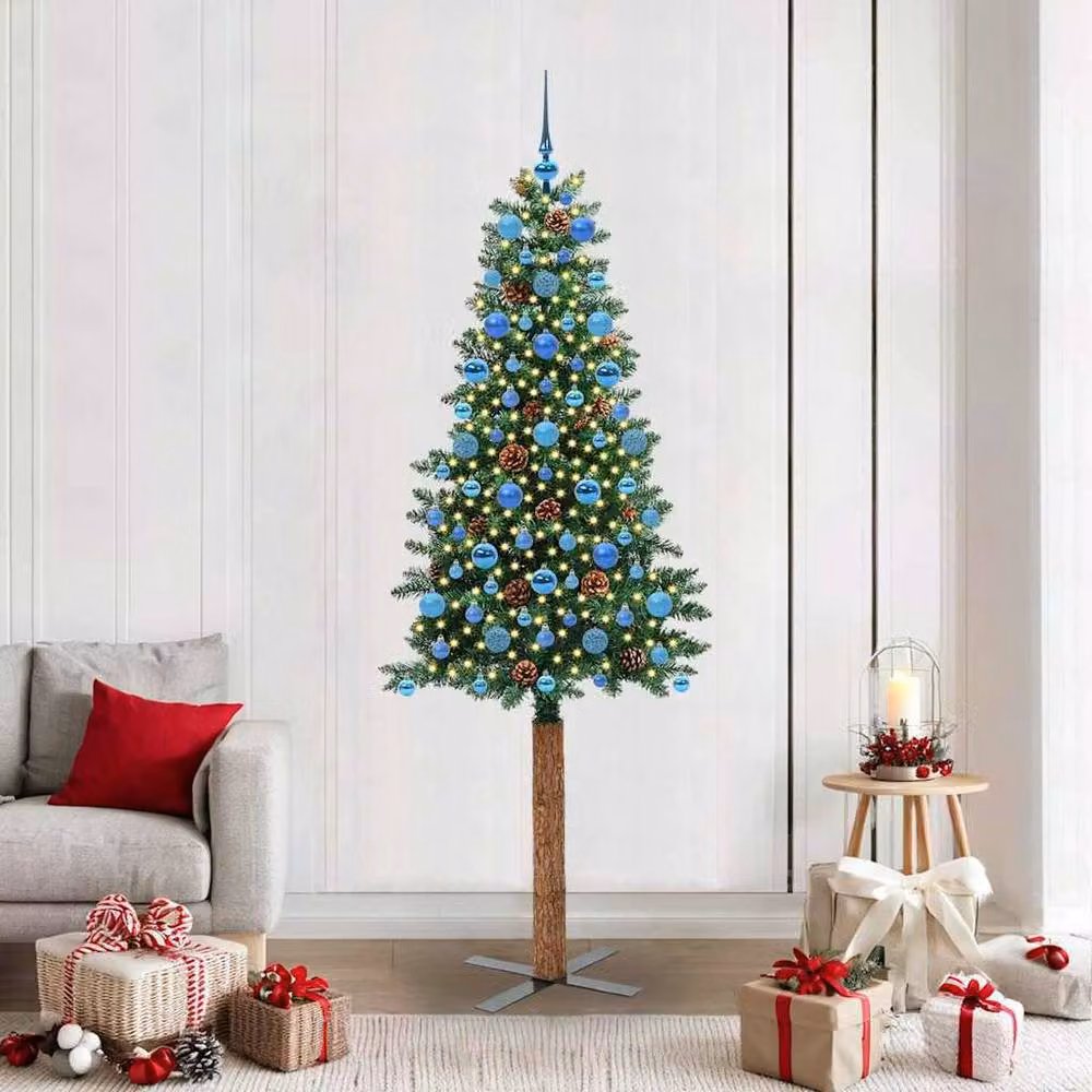 Berkfield Home Elegant Slim Green Christmas Tree, Height: 210 cm, PVC and Solid Pine Wood – 2