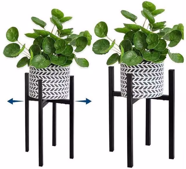 VOGREX 2-in-1 Extendable Metal Plant Pot Stand in Matt Black – 1