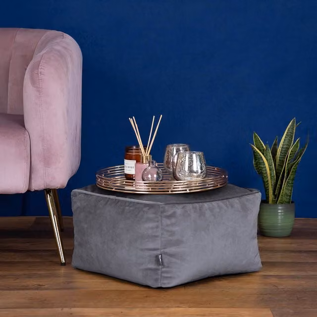 icon Amara Velvet Square Bean Bag Footstool in Charcoal Grey – 2