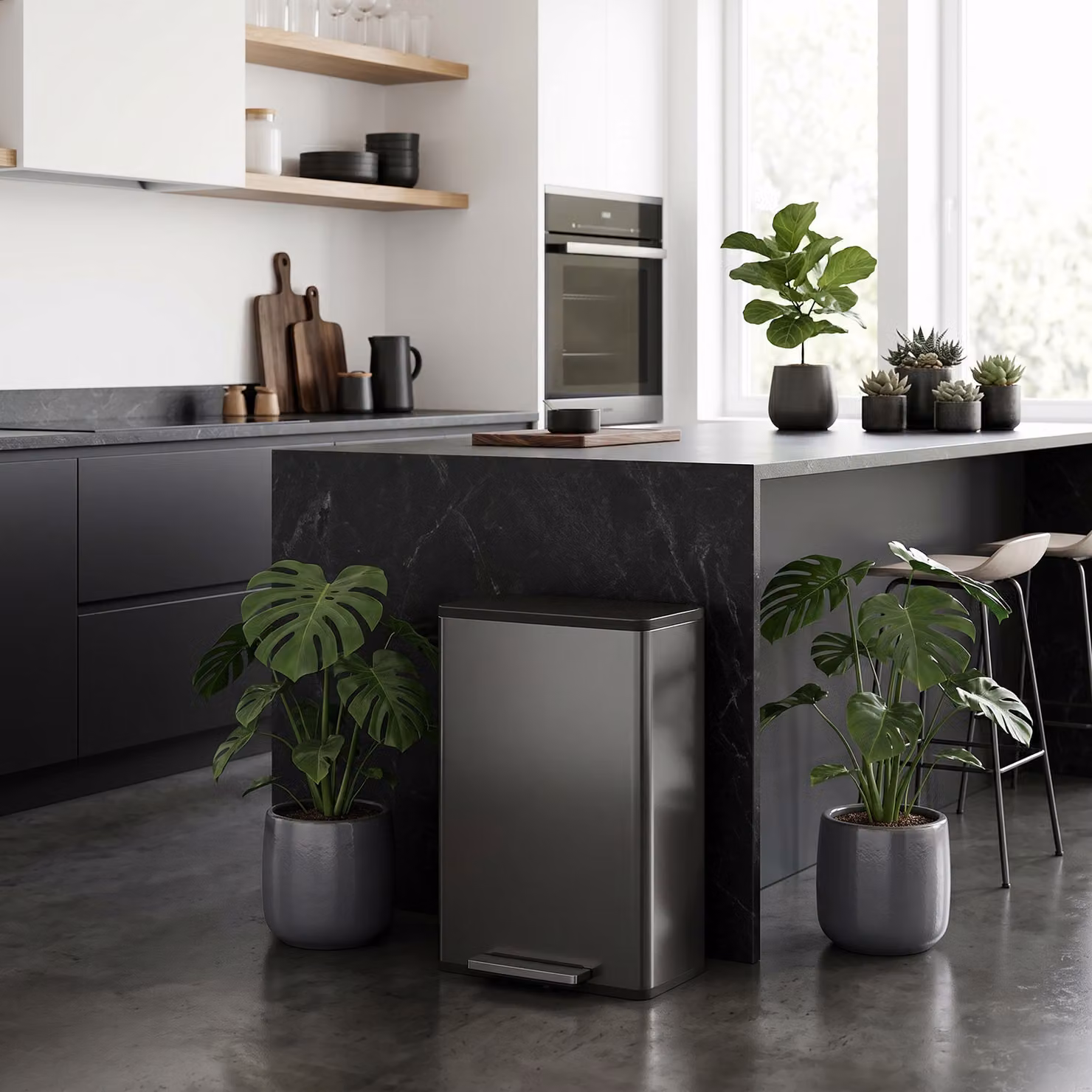 HOMCOM 45L Black Stainless Steel Kitchen Pedal Bin with Soft-Close Lid, Removable Inner Bucket and Odour Filter – 8